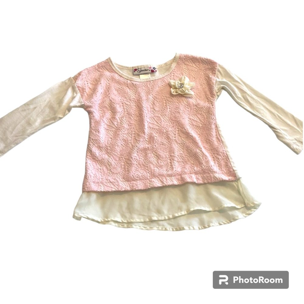 Speechless girl's long sleeve pink‎ and white Lace Jumper with flower sz 4T